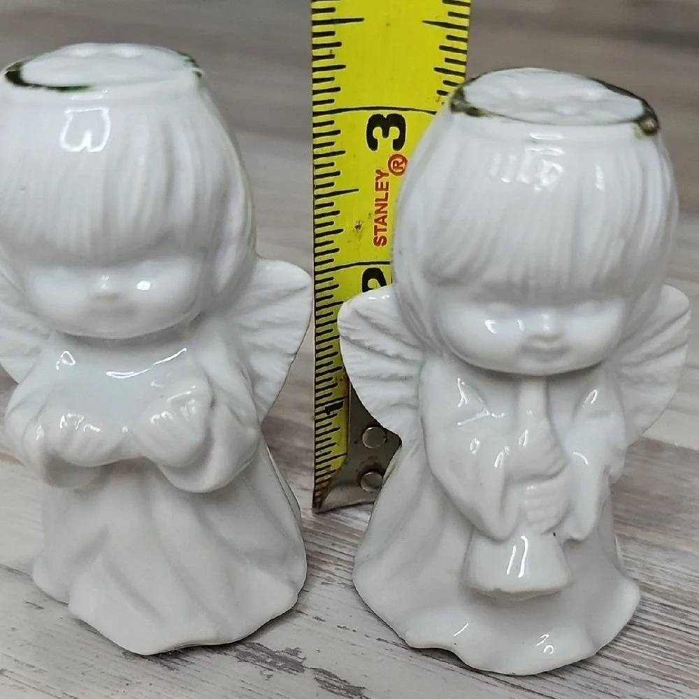 Vntg. Holiday Halo Angels Salt & Pepper‎ Shakers, White Porcelain, Pre-Owned